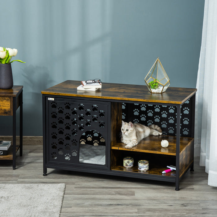 Pawhut 2 En 1 Maison Pour Chat Niche Pour Chat Table Basse Avec Coussin Moelleux Etagere De Rangemet 39.75\"l X 20.5\"l X 23.5\"h