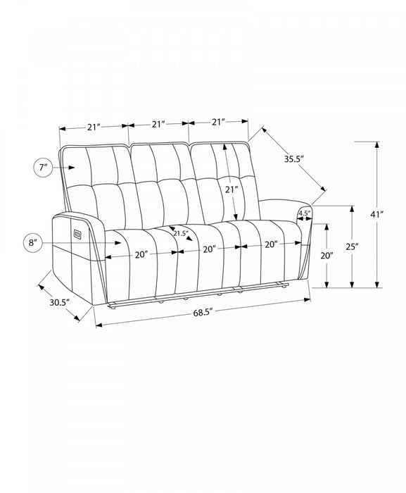 Petit Sofa 3 Places Inclinable Electrique, 70\"L, Port Usb Inclus, Tissu Beige