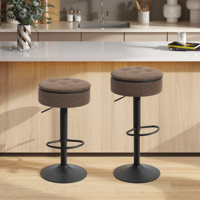 HOMCOM Lot de 2 tabourets de bar, pivotants avec rangement, marron