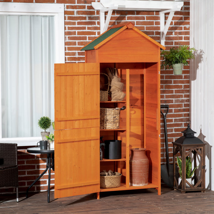 Outsunny Abri De Jardin En Bois, Armoire De Rangement D'outils Exterieurs ,unite Verrouillable Avec Double Porte Et 3 Etageres De Rangement De Pneus