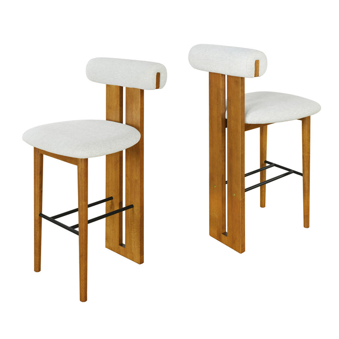 Sophia – Lot de 2 tabourets de bar modernes d’interieur en bois d’hevea avec dossier de soutien, couleur ivoire et noyer