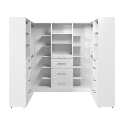 Bestar Florence 94" Modular U-Shaped Shaker Walk-In Closet System with Rods and Storage - White|Système de pièce-penderie en forme de U modulaire de style Shaker Florence de Bestar de 94 po avec tringles et rangement - blanc