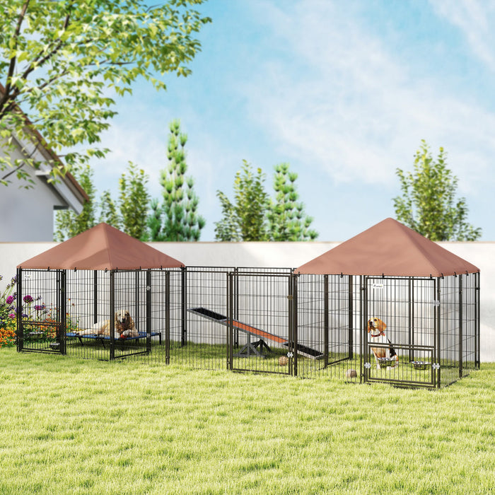 Outdoor Dog Kennel With 2 Rooms, 16.2' X 4.7' X 5.1'