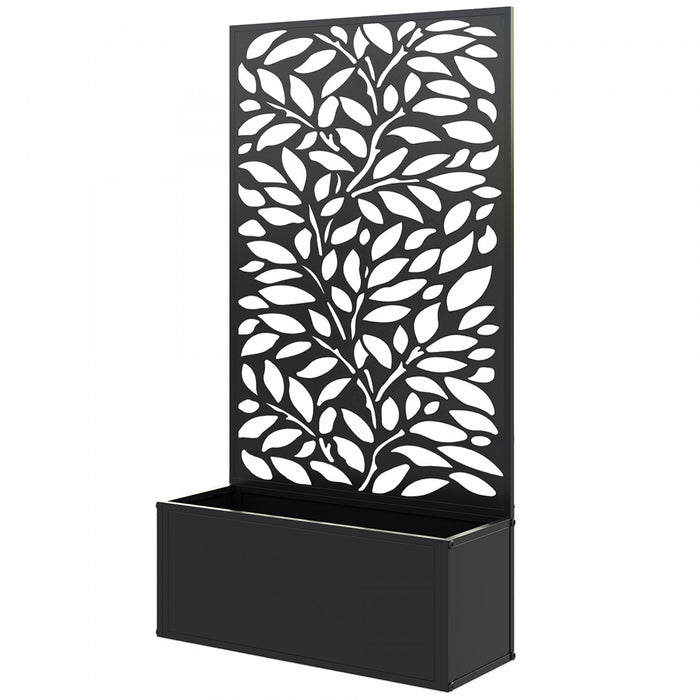 Outsunny Lit de jardin sureleve avec panneau d'intimite jardiniere en metal