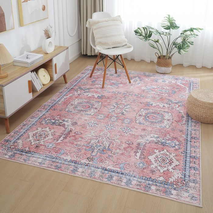 Aqua Flammes Rose Tapis Lavable Et Antiderapant A Poils Ras 5'x7'