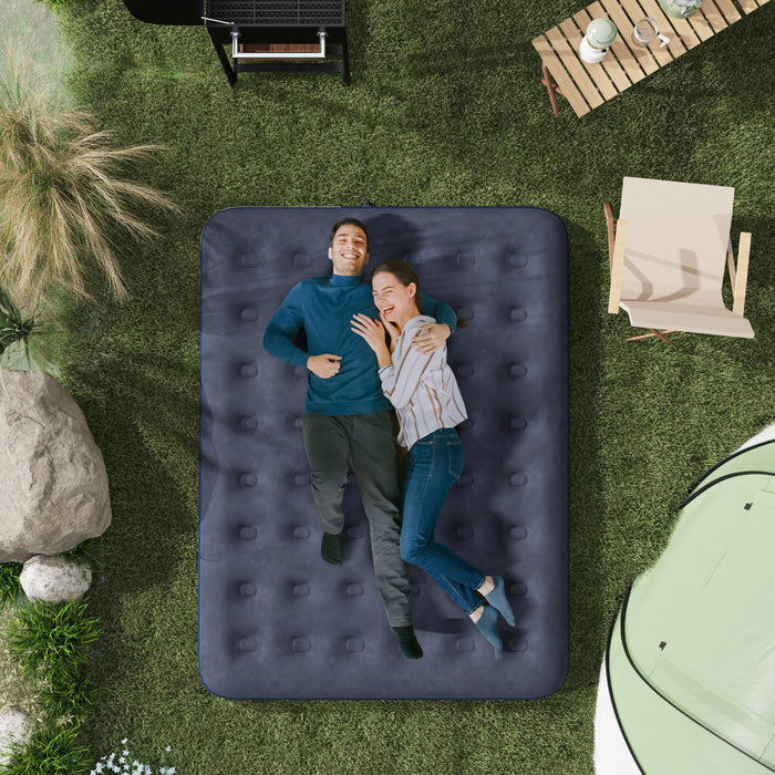 Outsunny Matelas Gonflablequeen Double Lit Gonflable, Bleu Fonce