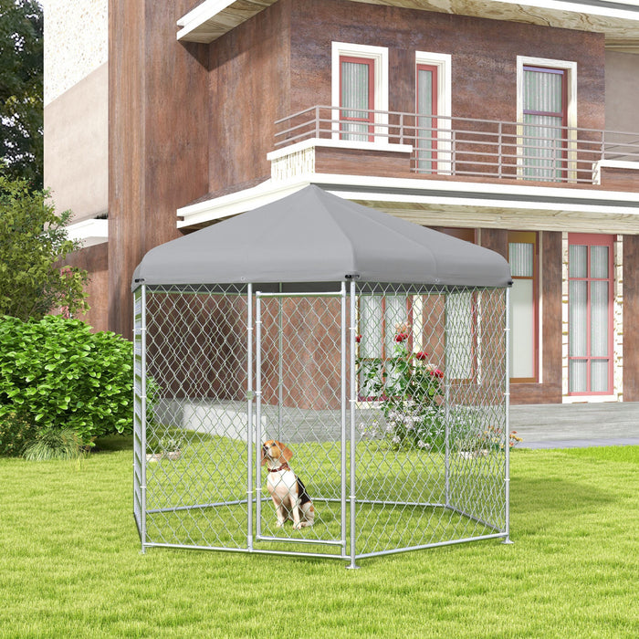 Pawhut Niche D'exterieur Pour Chien Avec Housse Impermeable Et Resistante Aux Uv Pour Chiens De Taille Moyenne Et Grande, 9.2' X 8' X 7.7', Argent