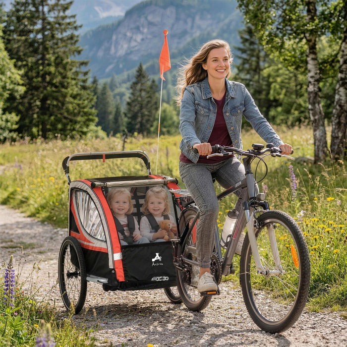 Aosom Remorque velo enfant 2 places, poussette pour tout-petit, rouge