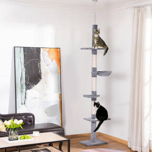Pawhut Arbre D'escalade Pour Chat De 8,5 Pieds Centre D'activites Kitty A 5 Niveaux Jouet D'escalade Pour Chat Du Sol Au Plafond Avec Poteau A Gratter Meubles Pour Animaux Gris