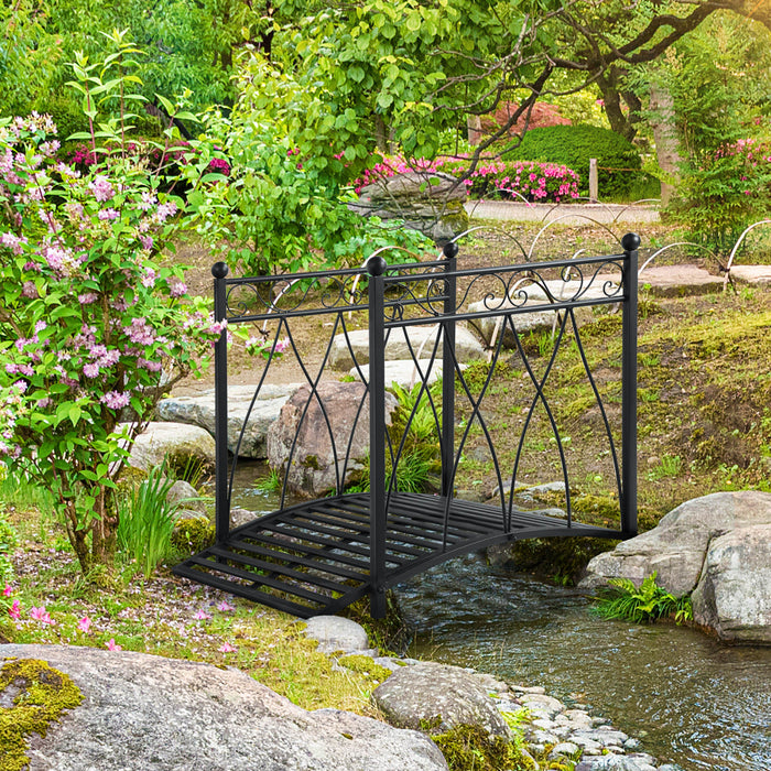 Outsunny Pont De Jardin Classique Avec Garde-corps De Securite Passerelle En Arc Pont Decoratif Pour Bassin Metal Noir