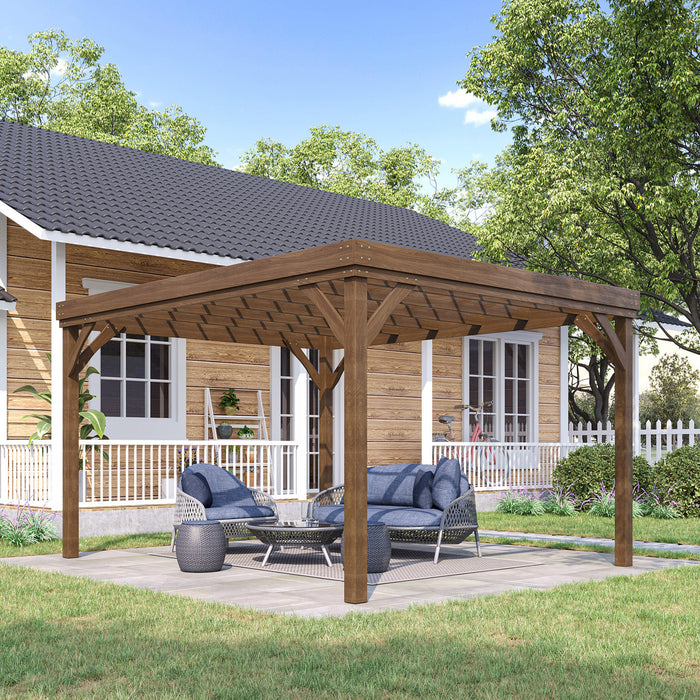 Outsunny 10' X 12' Gazebo Pergola En Bois Pour Plantes Grimpantes, Marron