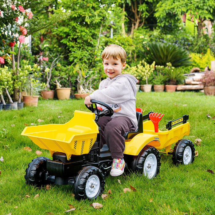 Aosom Camion A Benne Basculante Jouet, Tracteur De Construction, Chargeur Avant Avec Remorque Amovible, Jaune