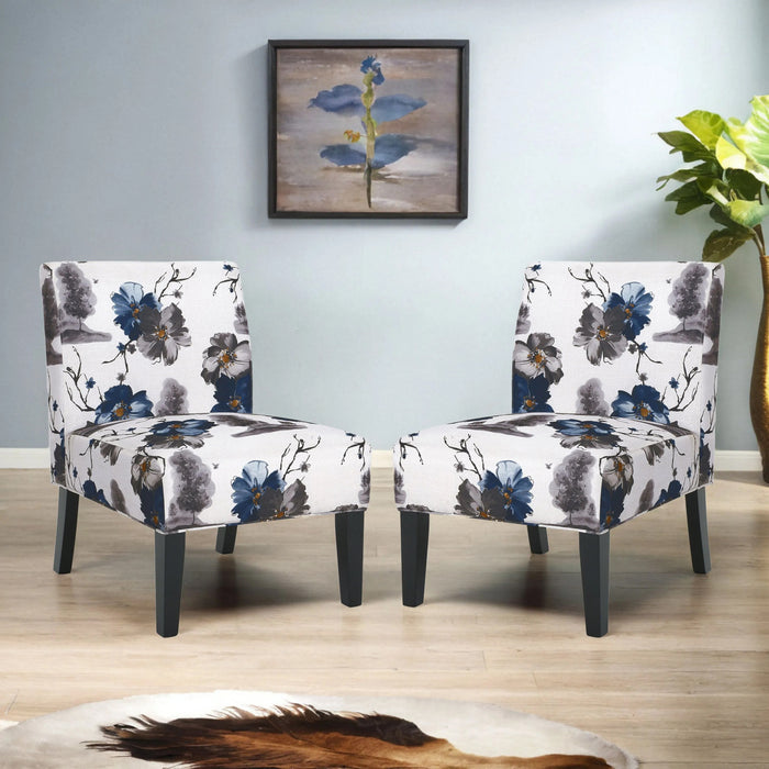 Lot De 2 Fauteuils D’appoint Oliver En Tissu aspect lin Avec Pieds En Bois D’hévéa - Bleu Et Multicolore