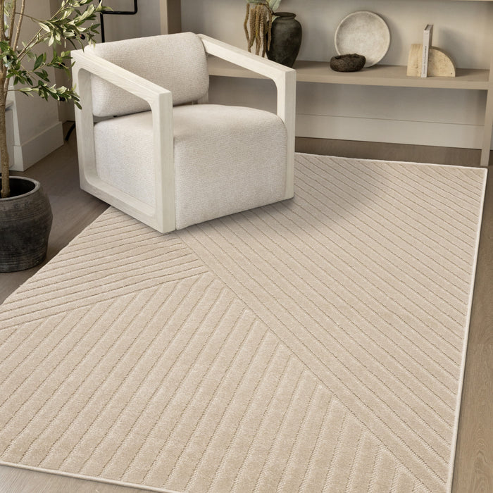 Tapis design a rayures angulaires beige Oslo, 6'7'' x 9'6''