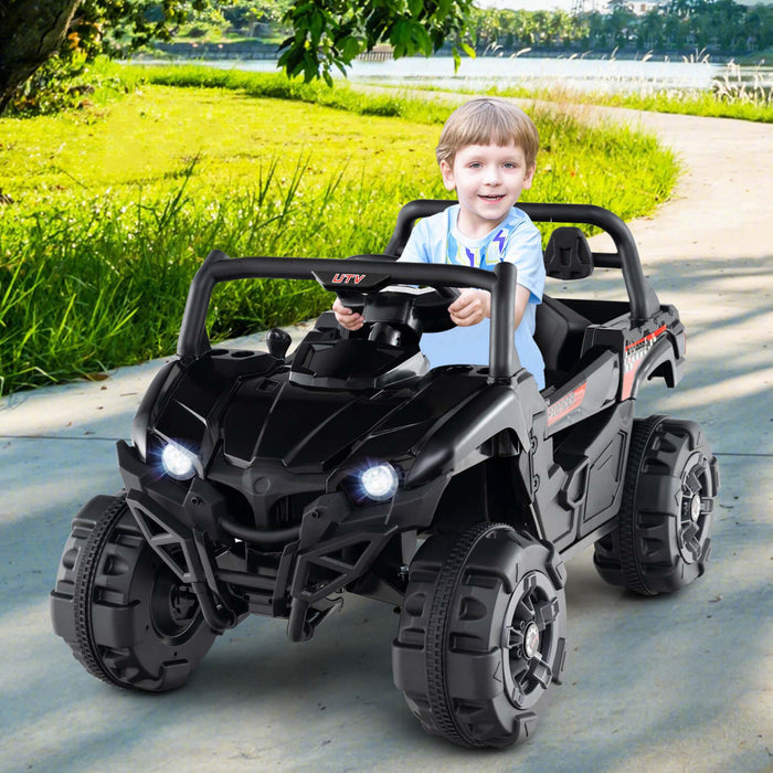 Costway 12v Enfants Rouler Sur Camion Avec Telecommande Demarrage Lent Ceinture De Securite Arriere Stockage Noir