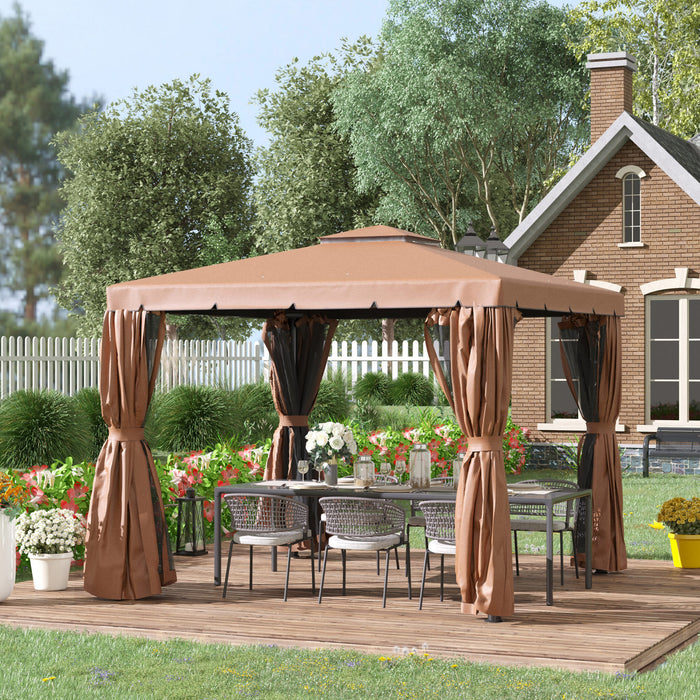 Outsunny Tente D'abris De Jardin 10' X 10' Avec Parois Laterales, Marron