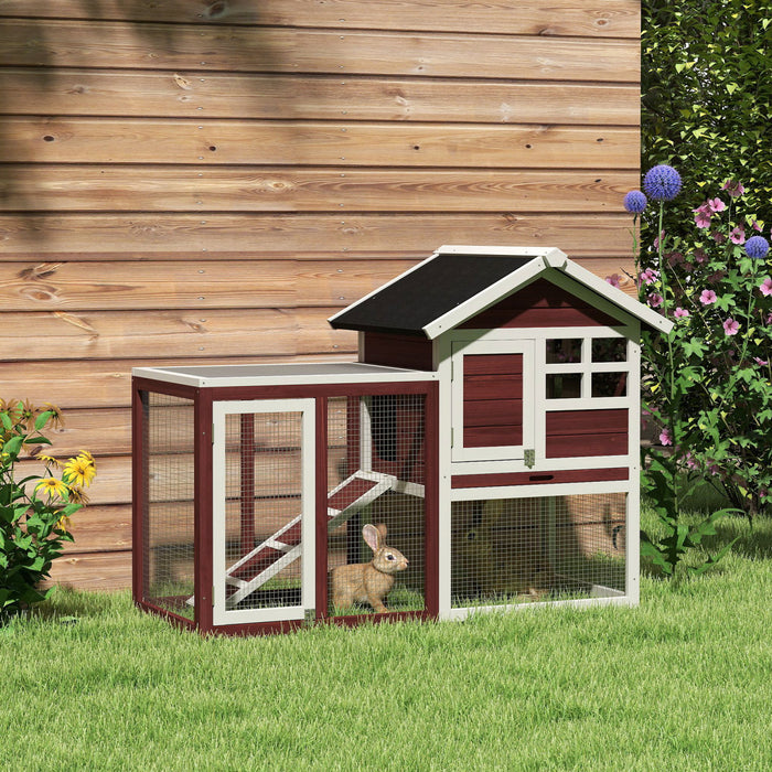 Pawhut Clapier En Bois Pour Lapin De Jardin Cage Pour Petit Animal Avec Echelle Et Enclos Exterieur