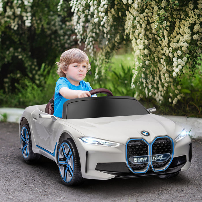 Aosom Voiture Electrique 12 V Avec Telecommande, 3,1 Mph, Jouet Pour Enfants Pour Garcons Et Filles Avec Batterie Portable, Systeme De Suspension, Klaxon, Musique, Lumieres, Blanc