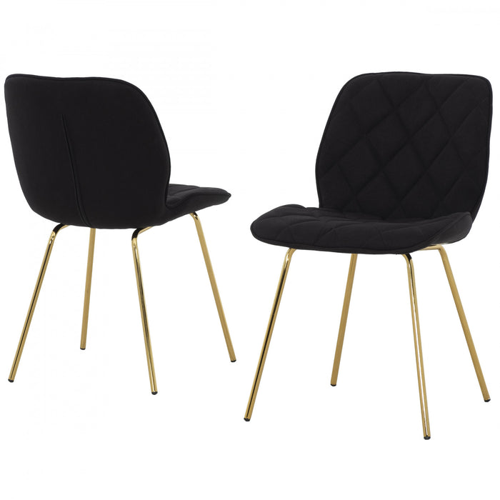 Chaise d'appoint Brynlee noire capitonnee avec pieds dores (ens. de 2)