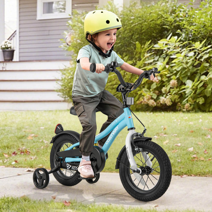 Costway 12\" Velo Pour Enfants Pour Garcons Et Filles De 3 A 4 Ans Avec Reflecteurs De Frein A Main Reglables Bleu