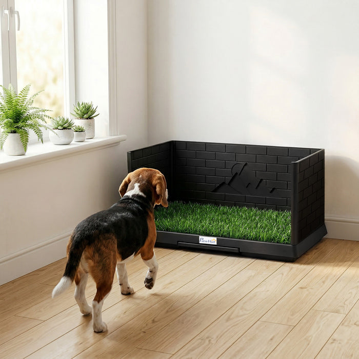 Bac a Litiere pour Chien avec Gazon Synthetique et Parois Hautes, Support pour Tapis Absorbant