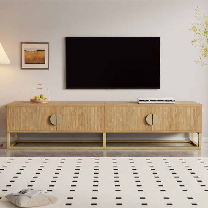 Aspect Meuble TV Moderne 70.8 po avec Finition Bois Graine et Charnieres a Fermeture Amortie, Naturel