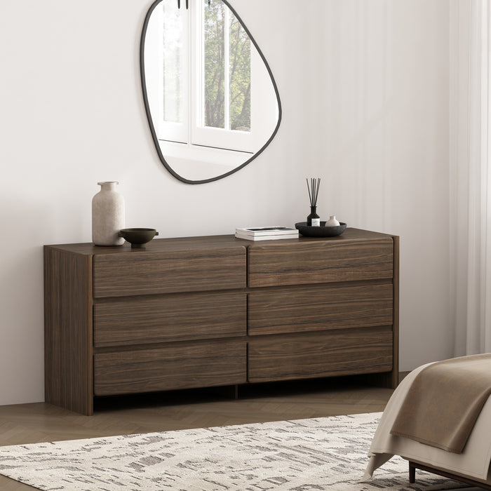 Commode moderne Linda 72\" en noyer brun (6 tiroirs)