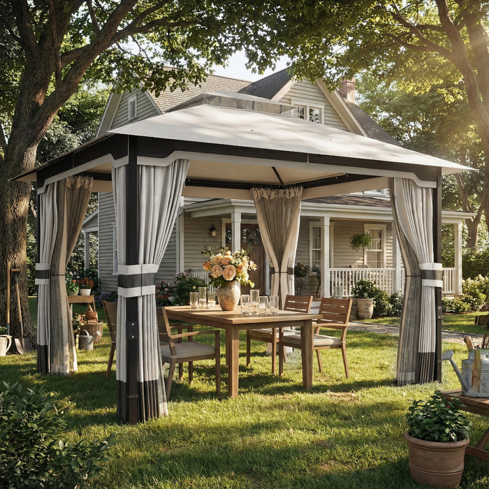 Outsunny 10' x 12' Patio Gazebo, double toit, abri d'exterieur