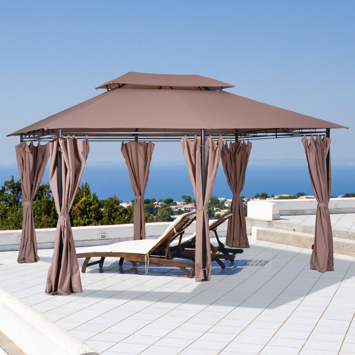 Tonnelle Barnum Pavillon De Jardin Style Colonial Double Toit Toiles Laterales Amovibles 3l X 4l X 2,65h M Chocolat