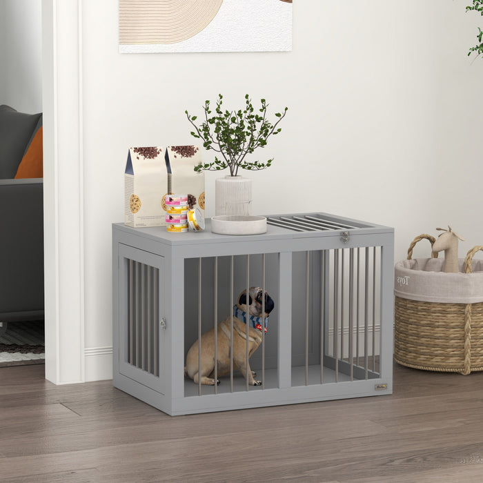 Pawhut Meuble De Niche Pour Chien, 31.5\", Table D'appoint Laterale Avec Double Porte, Pour Chiens De Taille Moyenne, Gris