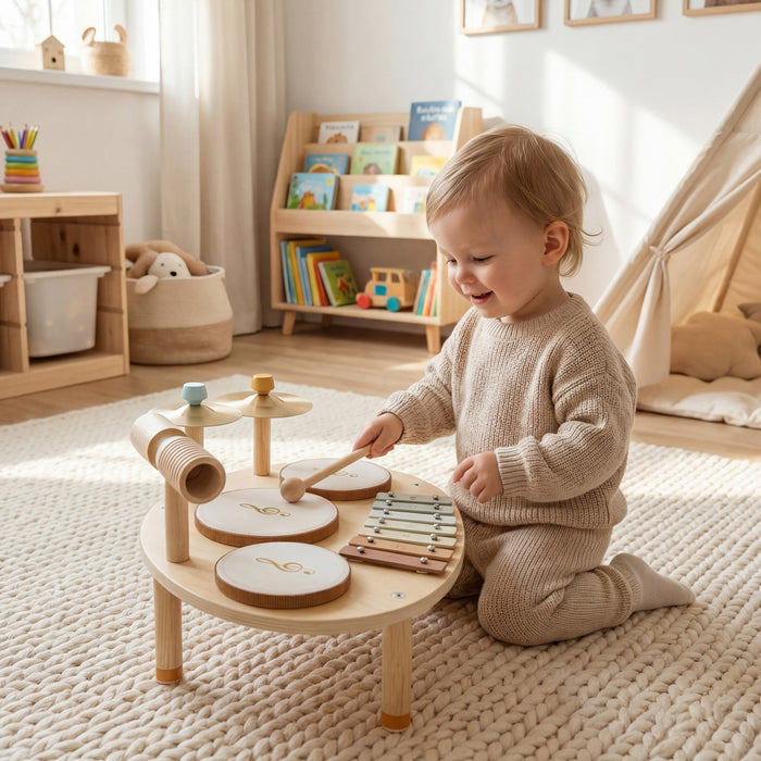 Qaba Ensemble de tambours pour tout-petits, Instruments de musique 4-en-1 avec tambours et xylophone