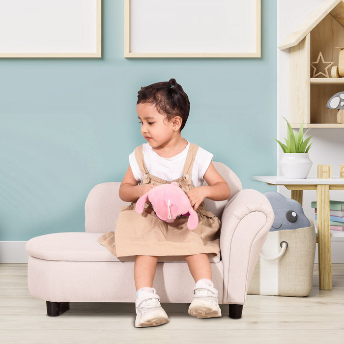 Qaba Fauteuil Enfant Design Canape Pour Enfants Compartiment De Rangement Grand Confort Accoudoirs Assise Dossier Garnissage Mousse Haute Densite Dim. 31.5\"l X 15.75\"l X 19.25\"h Beige