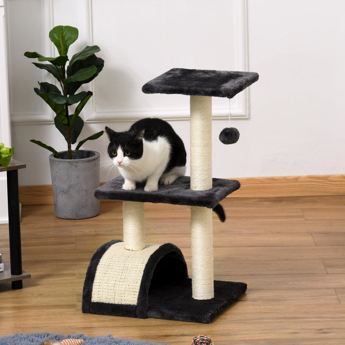 Pawhut Tour D'arbre A Chat, Centre D'activites D'escalade De 28 Po Avec Griffoir En Sisal, Coussin, Perchoir En Arc, Boule Suspendue, Jouet, Gris Et Blanc Creme