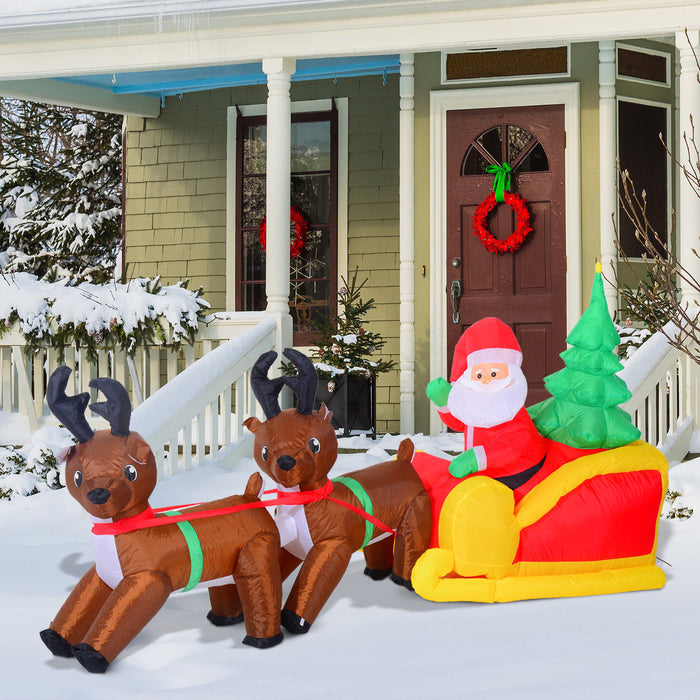 Homcom Traineau Du Pere Noel Gonflable Avec 2 Rennes