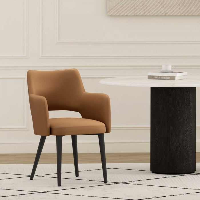 Fauteuil moderne Tremont en metal et cuir vegetalien couleur selle