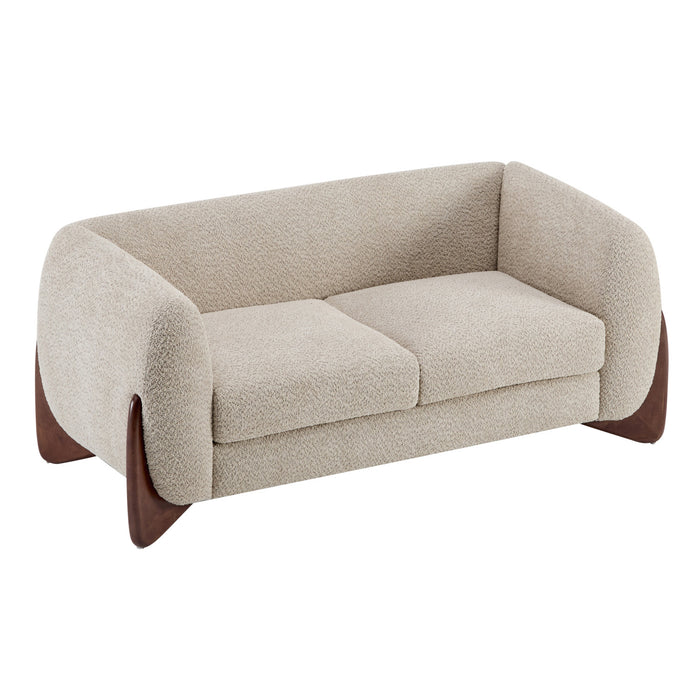 Lillian Canape deux places moderne en bois massif avec revetement en boucle, assise confortable, amande