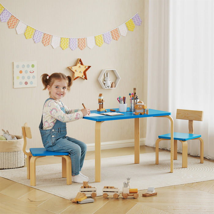 Qaba Ensemble Table et 2 Chaises pour Tout-Petits, Table et Chaises, Bleu