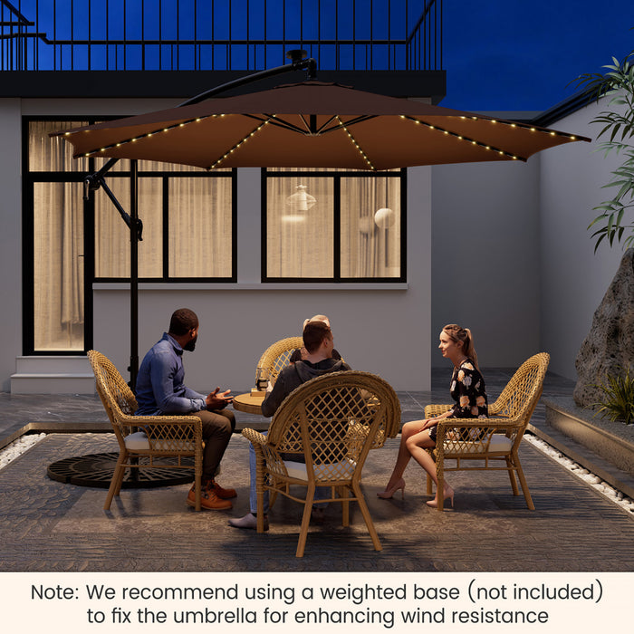Costway Parasol deporte cantilever 10FT 112 LED solaire avec manivelle et inclinaison pour exterieur