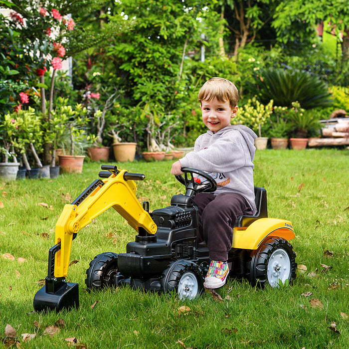 Aosom Voiture De Chantier, Pelle A Pedale/jouet De Pelleteuse Avec Klaxon Pour Enfants Et Tout-petits 3+, Jaune