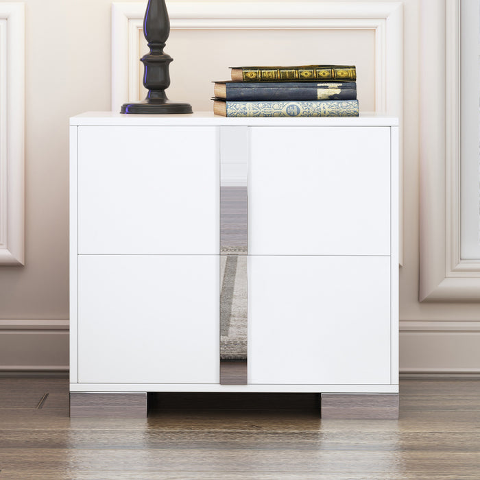 Madeline table de chevet avec 2 tiroirs de rangement et pieds en metal, blanc