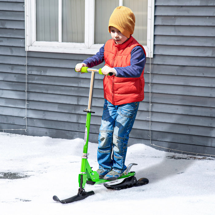 Qaba Trottinette Convertible Toutes Saisons 2-en-1 Neige Sol Avec Roues Et Patins (vert)
