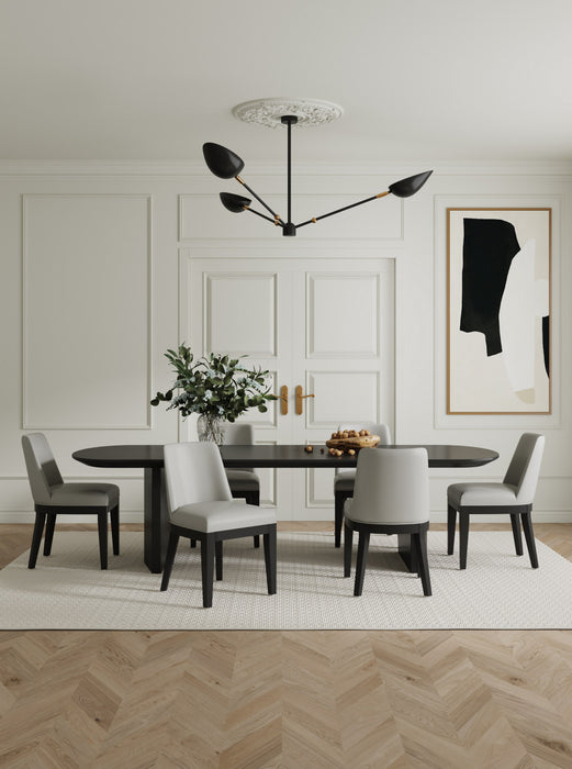 Chaise de salle a manger moderne Gansevoort en bois et cuir vegetalien gris pierre - Lot de 4