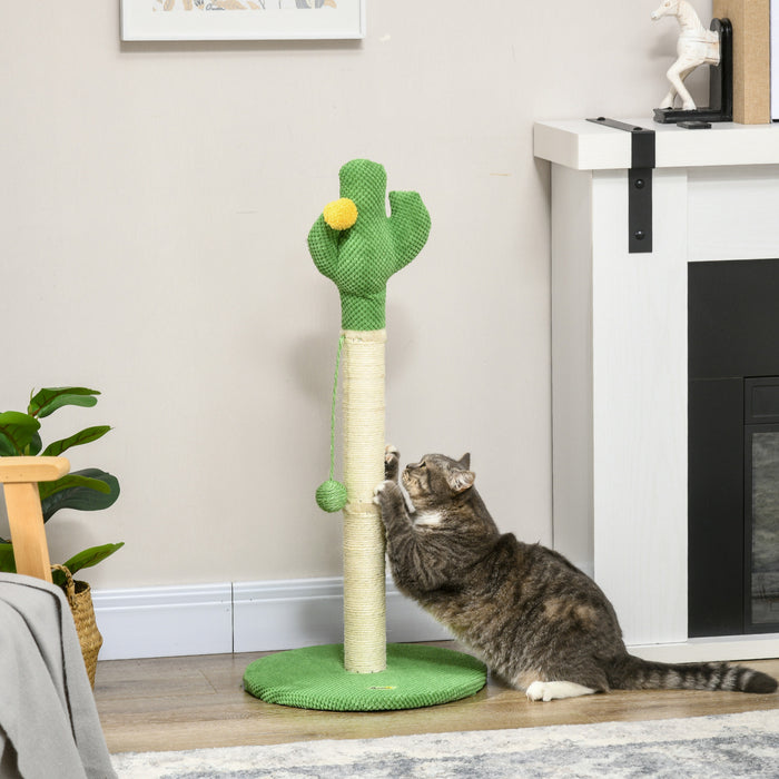 Pawhut Arbre A Chat En Forme De Cactus Pour Chat D'interieur, Griffoir En Sisal Avec Boule Suspendue, 33\", Vert