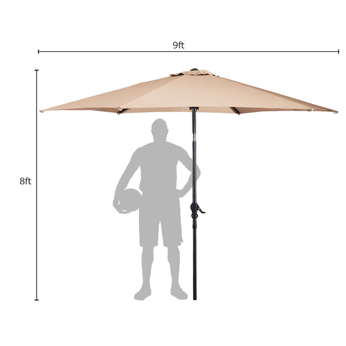 Costway Parasol de Patio 9FT Marche d'Exterieur en Acier Incline avec Manivelle Ombre Solaire Cour Jardin