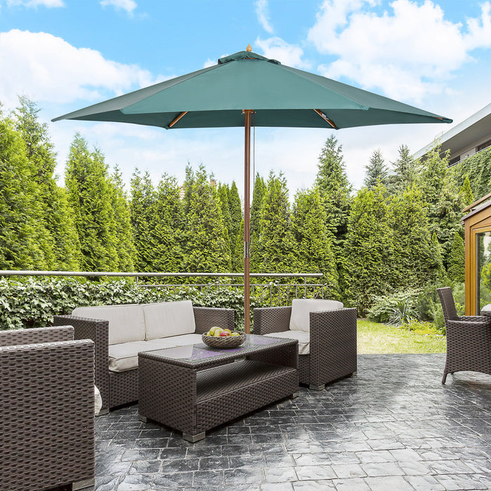 Parasol de terrasse Outsunny O 2,7 m x 2,4 m de haut, parasol de marche avec structure en bois massif, couleur verte.
