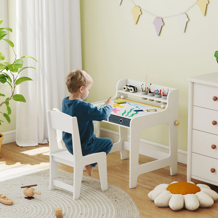 Qaba Ensemble Bureau et Chaise pour Enfants, Table d'Art pour les 3 a 8 Ans