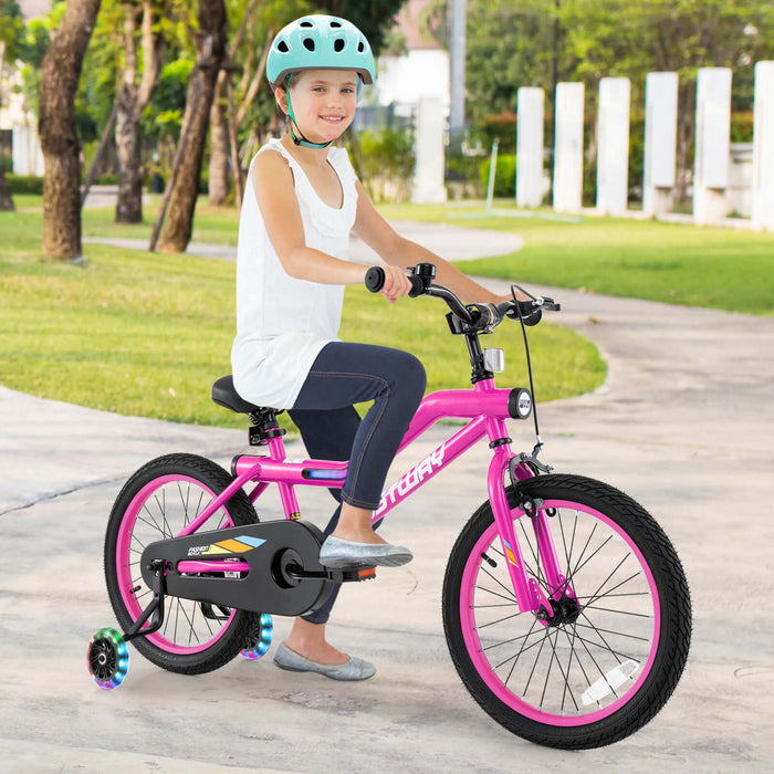 Costway 18\" Led Eclaire Velo Pour Enfants Avec Siege Reglable Coaster Frein Roues D'entrainement Rose