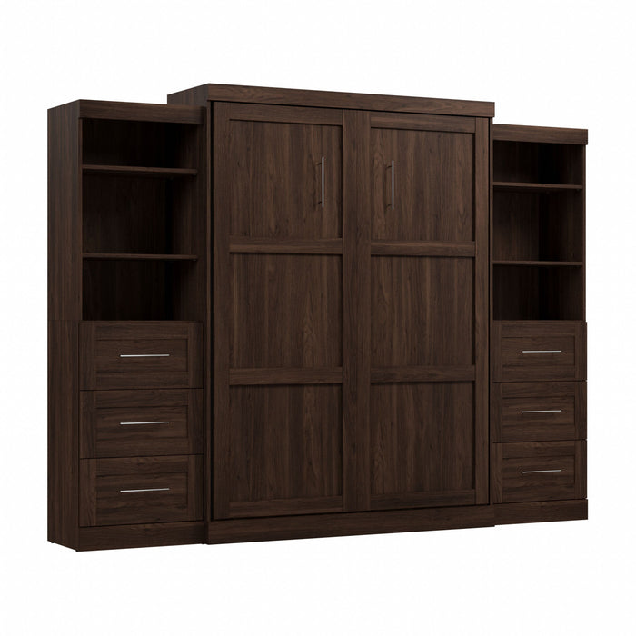 Grand lit escamotable Pur de Bestar de 115 po avec 2 meubles à tablettes et tiroirs - noyer noir