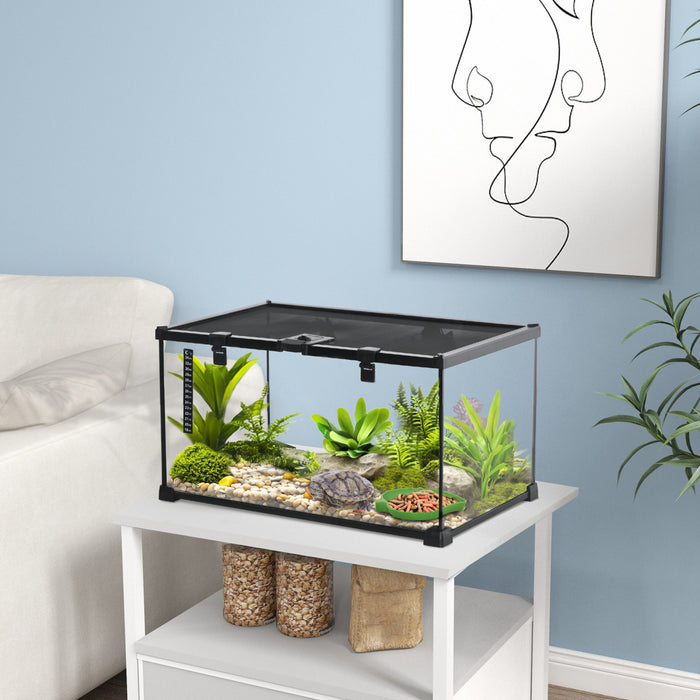 Terrarium De Reptiles En Verre Avec Thermometre Bassin D'eau