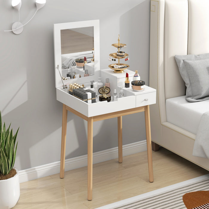 HOMCOM Coiffeuse moderne avec miroir rabattable et 2 tiroirs pour chambre